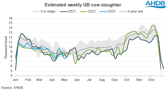 Graph showing UK average cull cow slaughter